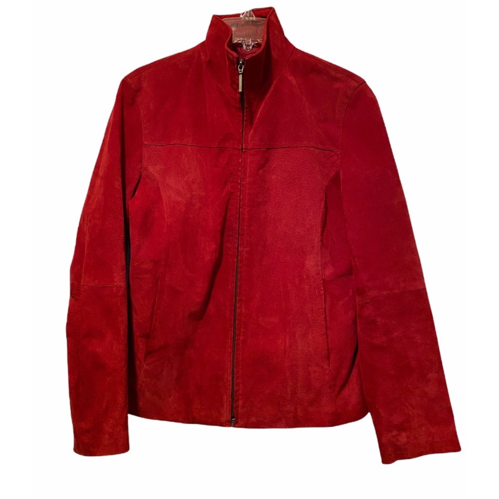 Boston Harbour Red Suede Leather Full Zip Jacket Size M